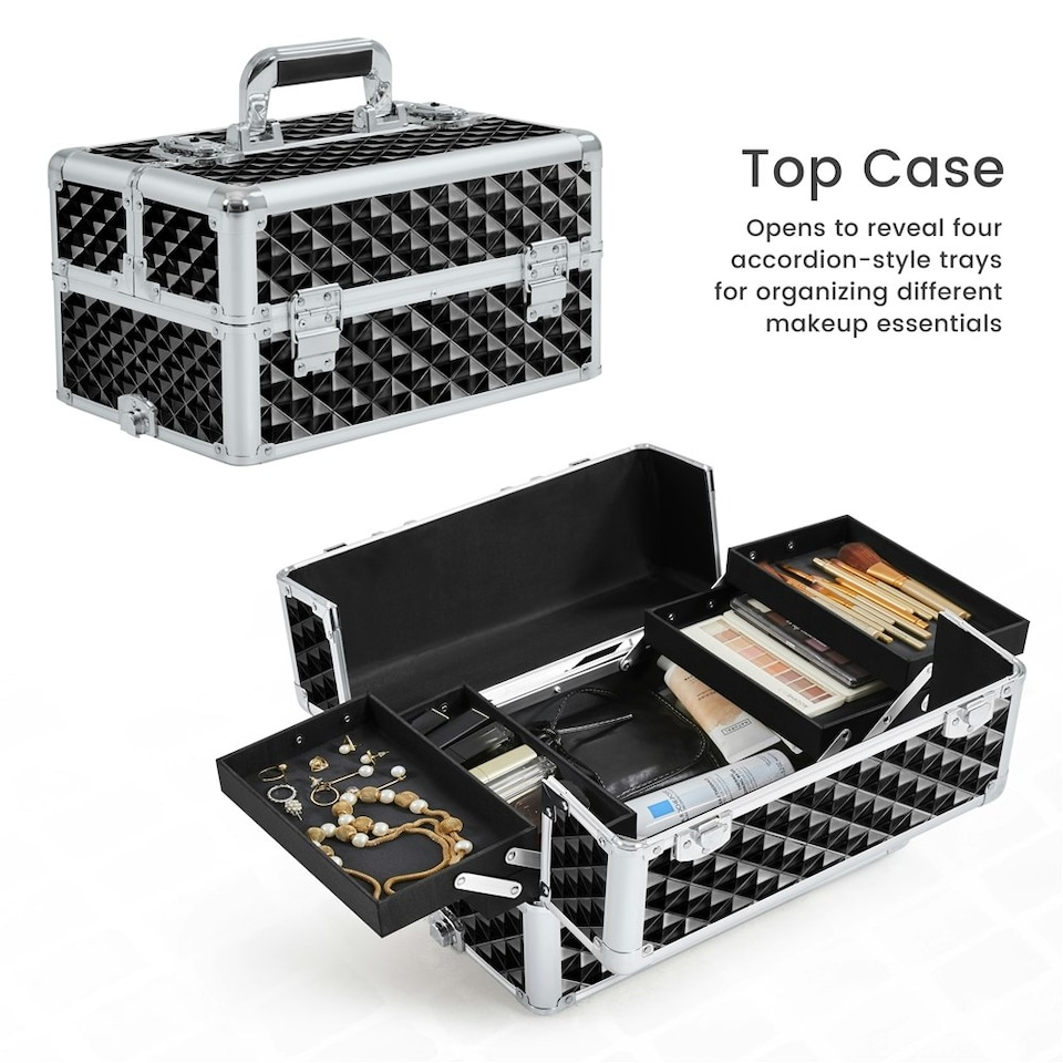 image 1 of Yaheetech 3-in-1 Portable Rolling Cosmetic Organizer Black
