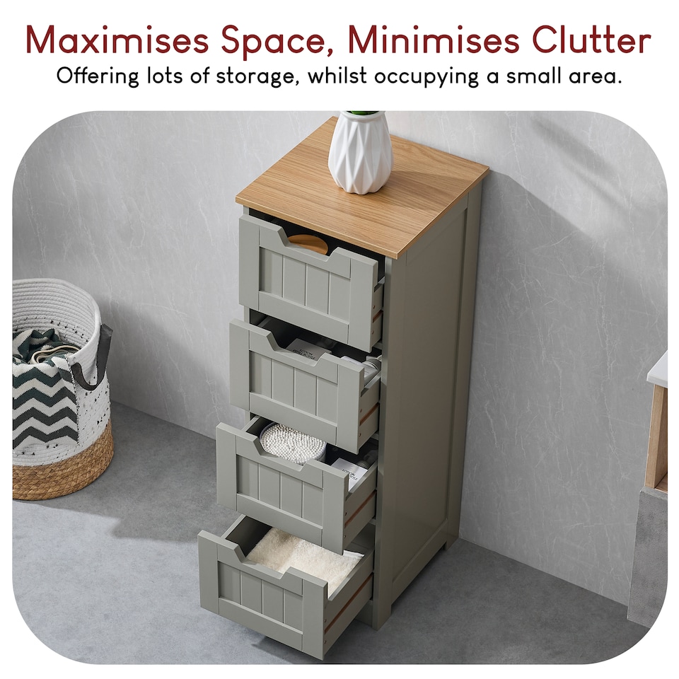 image 1 of Bath Vida Priano 4 Drawer Freestanding Bathroom Storage Cabinet, Grey & Oak | Grey | Grey & Oak | 1