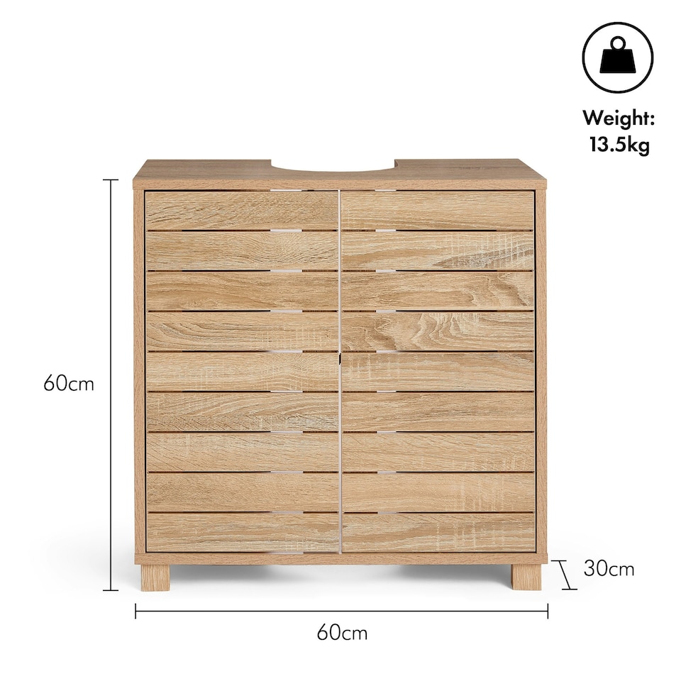 image 1 of VonHaus Chester Under Sink Bathroom Cabinet in Oak Effect