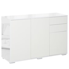 HOMCOM High Gloss Frame Sideboard, Side Cabinet, Push-Open Design with 2 Drawer for Living Room, Bedroom, White | White | White