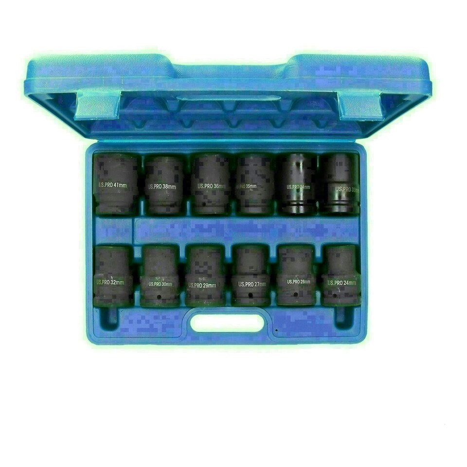 image 1 of 1" Drive Double Deep Metric Sockets Single Hex 6 Sided 24mm - 41mm 12pc