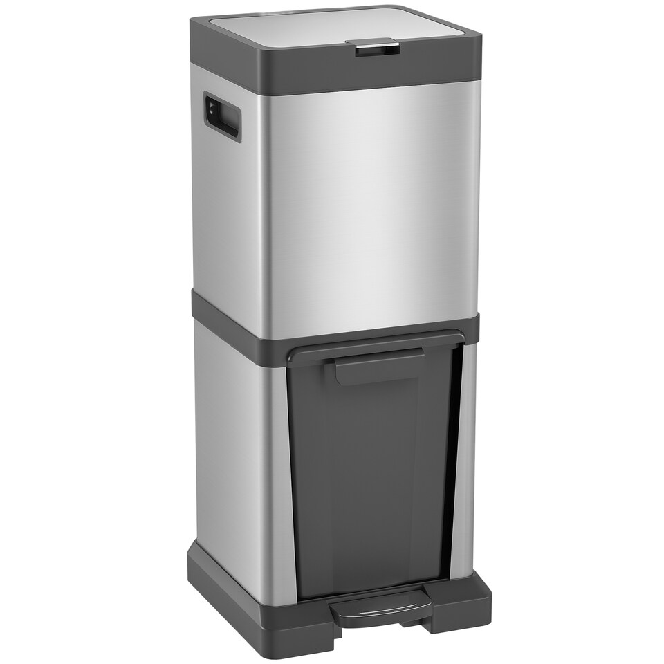 image 1 of HOMCOM Dual Kitchen Bin, Double Bin for Recycling and Waste, Stainless Steel Vertical Pedal Bin with Tilt Out Bin, Soft-Close Lid, Removable Inner Buckets and Handles, Silver | Silver | 1