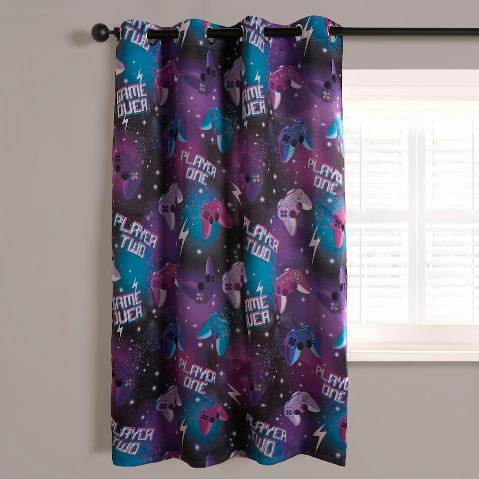 image 1 of OHS Kids Gaming Blackout Eyelet Curtains Ring Top Ready Made Panel Pair, 46x54" Blue | Navy Blue