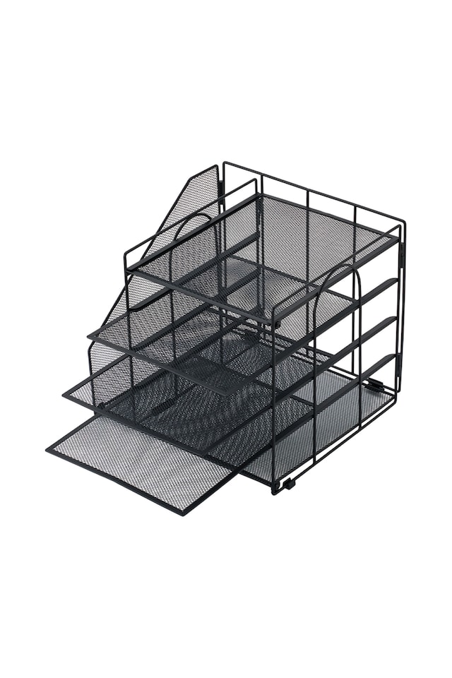 image 1 of Living and Home 5-Tier Desktop Organiser with Vertical File Sorter | Black