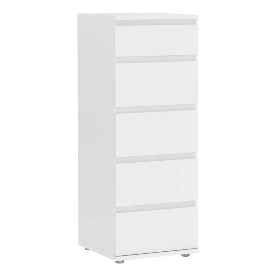 image 1 of Nova Narrow Chest of 5 Drawers in White