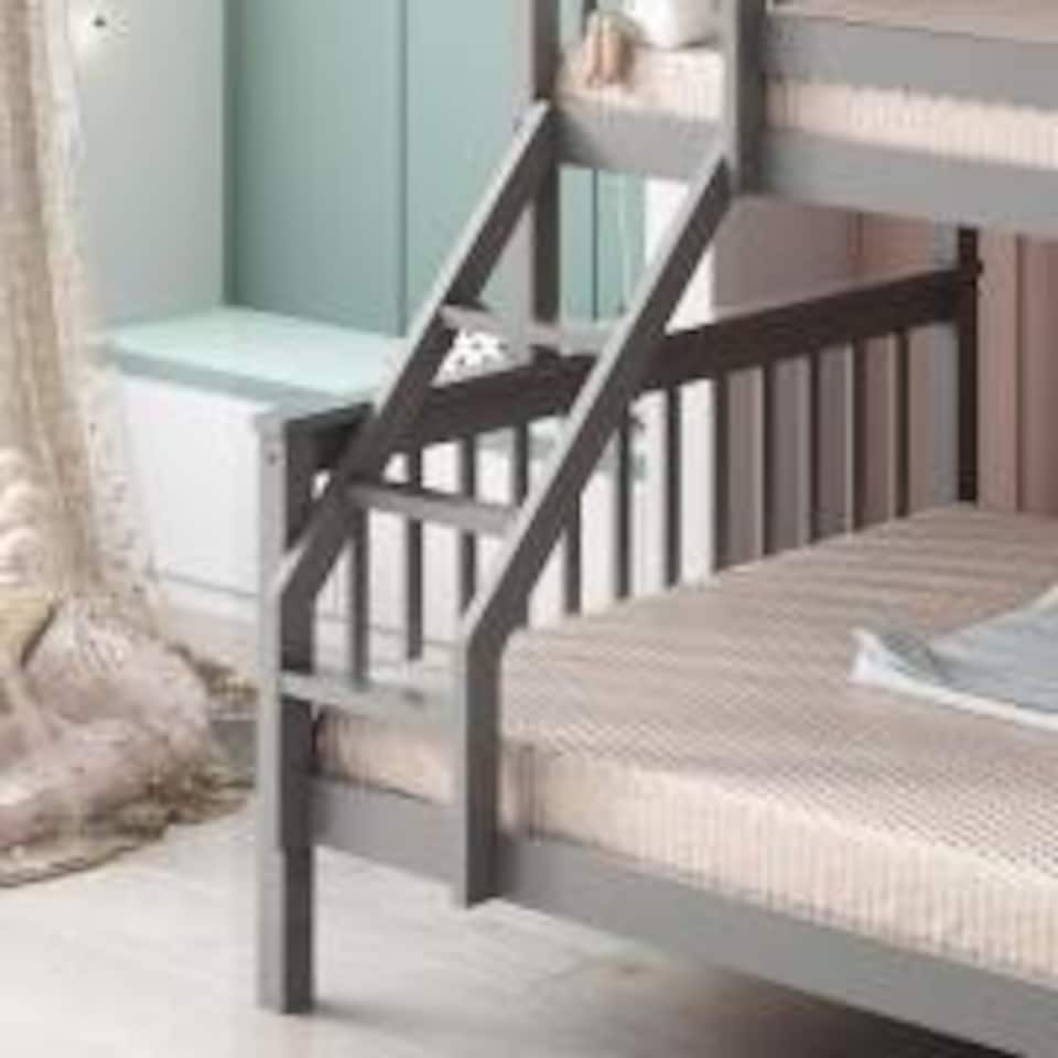 image 1 of Grey Bunkbed with 2 Mattresses 3ft Single & 4ft6 Double Trio Bunkbed, Wooden Children Bedroom Furniture