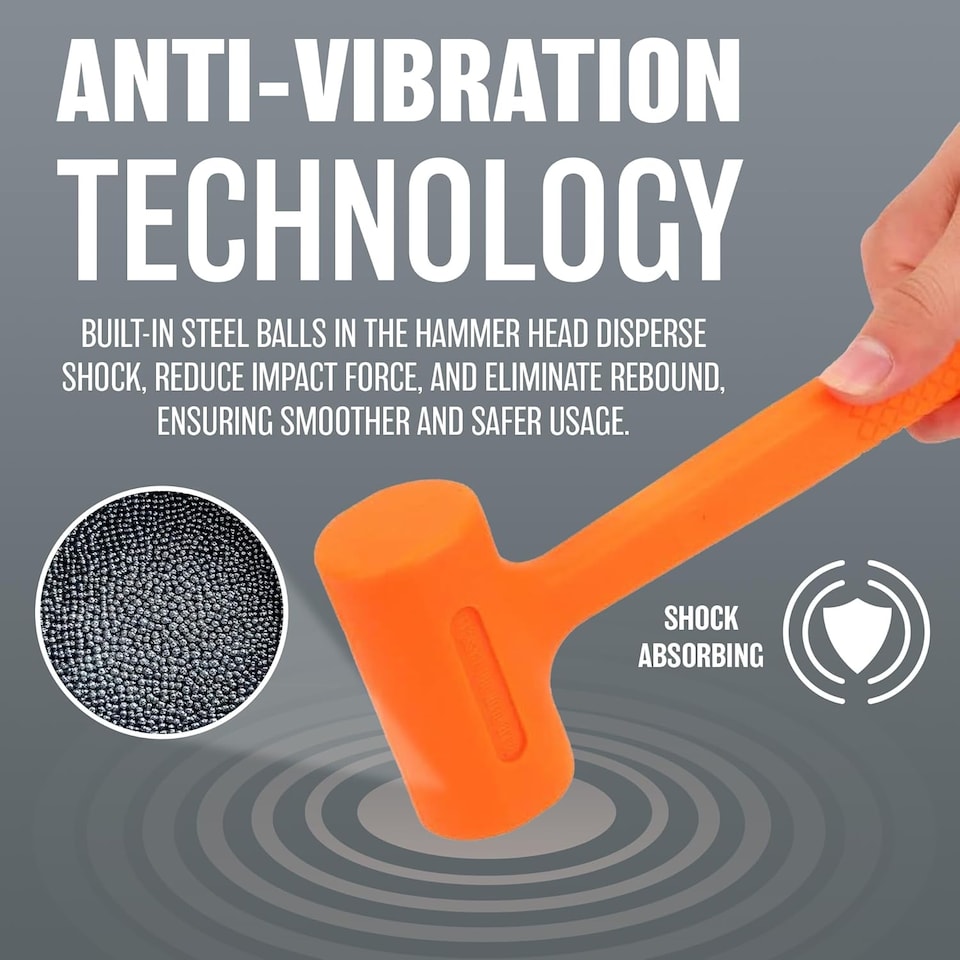 image 1 of 1lb Dead Blow Hammer Heavy Duty Non Rebound Anti Shock Rubber Mallet