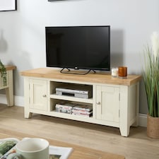 2 Doors 2 Shelves TV Stand Media Entertainment Storage Cabinet Wooden | White | White