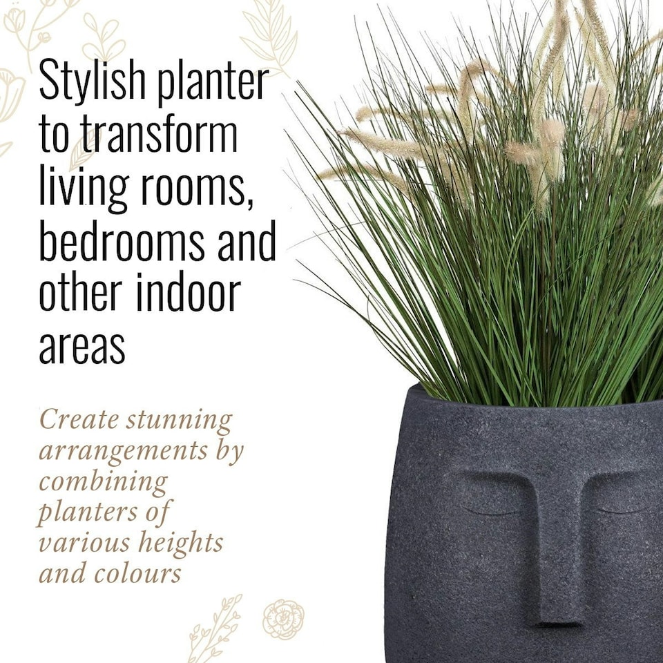image 1 of Textured Concrete Effect Washed Black Oval Face Planter Indoor L30.5 D29.5 H29.5 cm, 13.9 ltrs Cap.