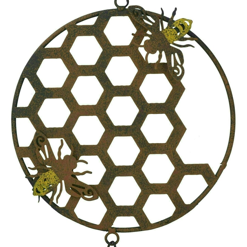 image 1 of Honeycomb Wind Chime Bee Bell Hanging Garden Yard Hex Decor Metal Wasp