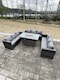 image 3 of Fimous 9 Seater U Shape Outdoor Lounge Rattan Sofa Set Garden Furniture Gas Firepit Set Dining Table Dark Grey Mixed