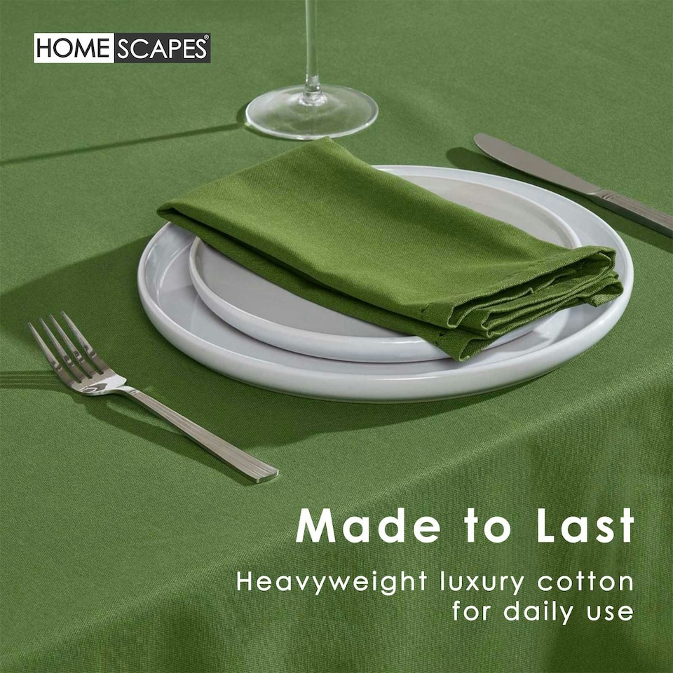 image 1 of Homescapes Dark Olive Cotton Square Tablecloth - 137 x 137 cm Green