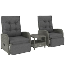 Outsunny 3 Pieces Rattan Bistro Set with Cushions for Outdoor, Grey