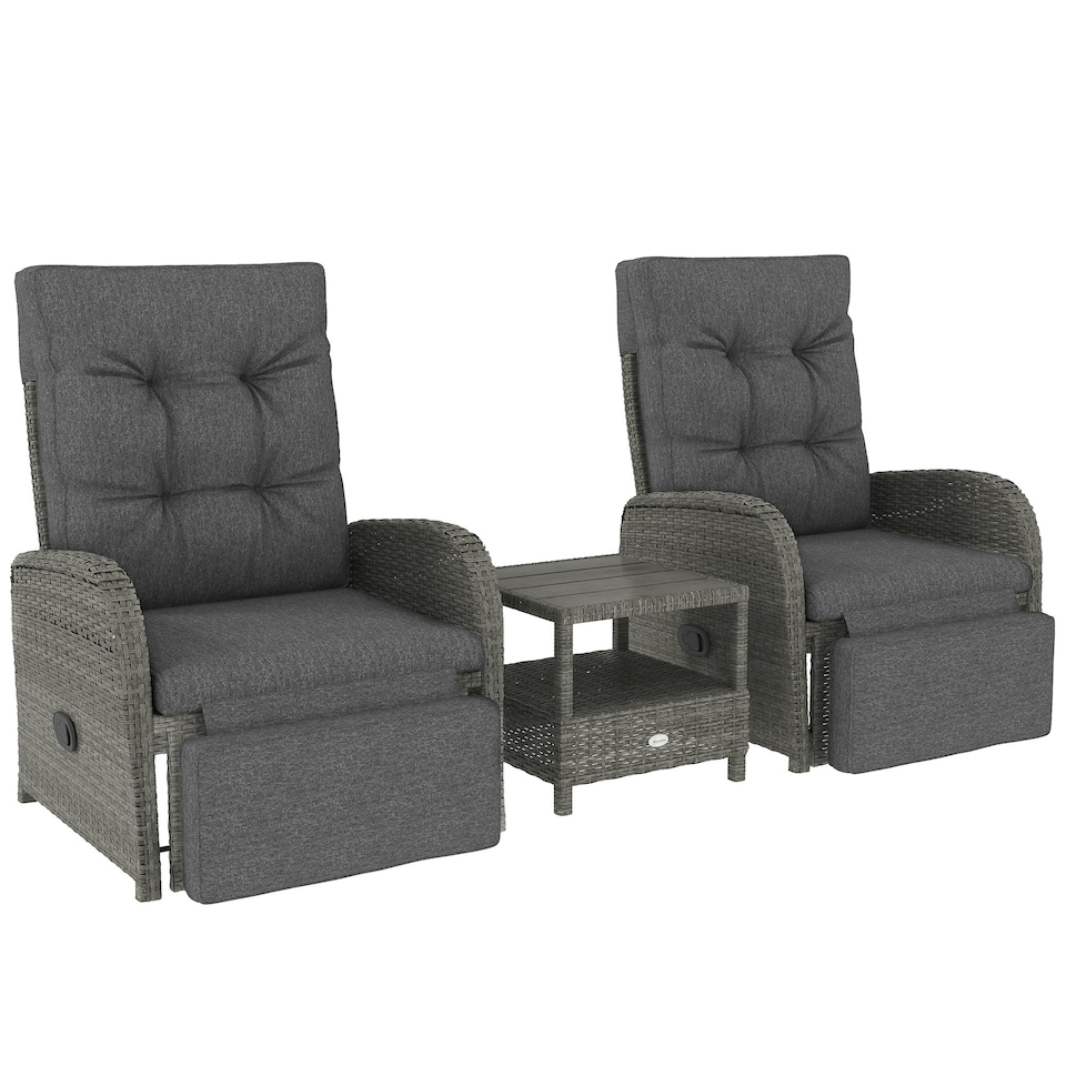 image 1 of Outsunny 3 Pieces Rattan Bistro Set with Cushions for Outdoor, Grey