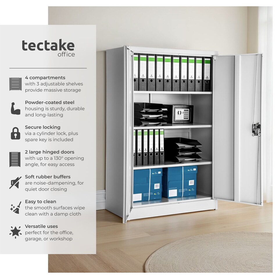 image 1 of Filing Cabinet - 4 adjustable shelves, lockable, 140 x 90 x 40 cm | Grey | grey | 40 x 90 x 140 cm | 1