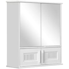 kleankin Bathroom Mirror Cabinet Wall Mount Double Doors, White