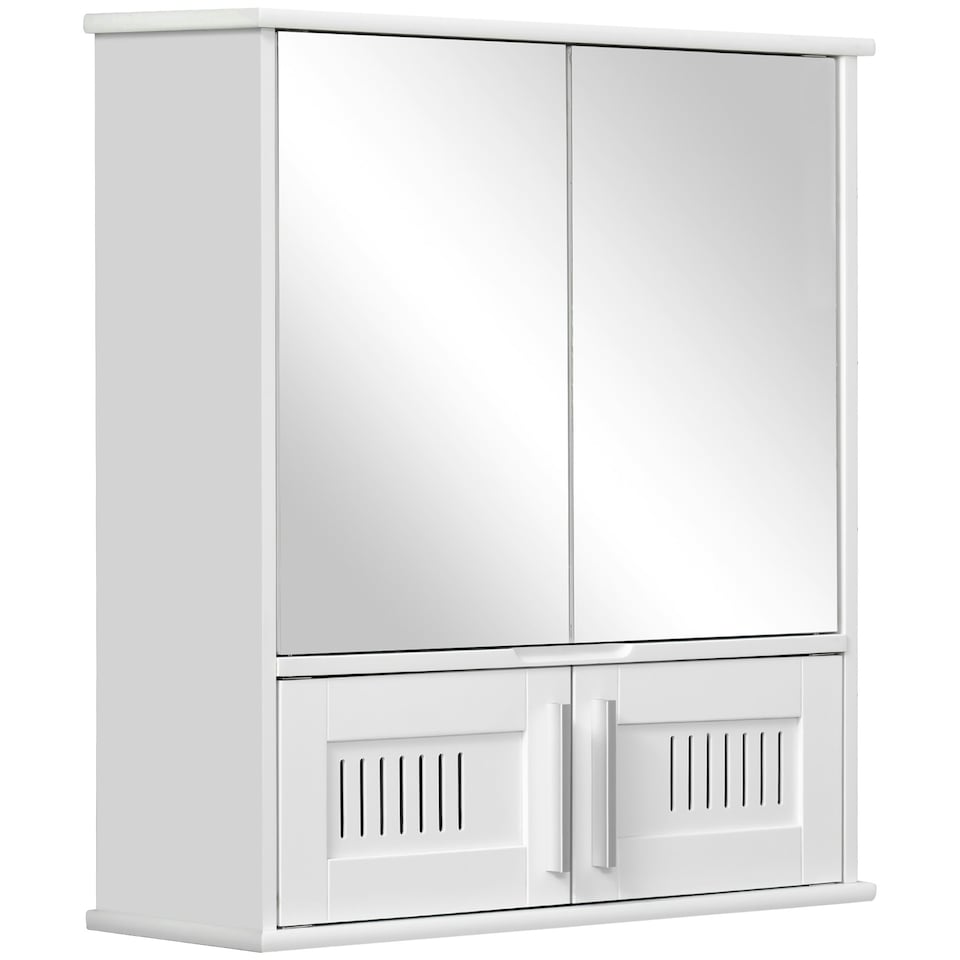 image 1 of kleankin Bathroom Mirror Cabinet Wall Mount Double Doors, White