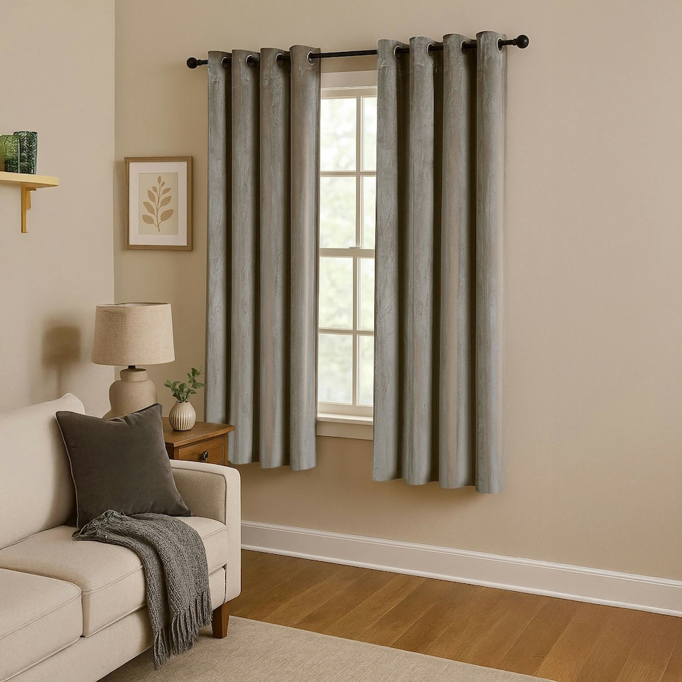 image 1 of Dark Taupe Velvet Darkening Eyelet Curtains - 46x54 Inch Drop - Pair Cream