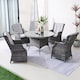 image 8 of Direct Wicker Outdoor 5 Piece Rattan Dining Table Chairs Set, Aluminum Round Table with Tempered Glass, 4 Armchairs | Grey