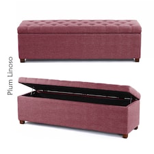 Linoso Chesterfield Plum Ottoman Storage Box with Square Wooden Legs - Upholstered Blanket Box (120W x 40D x 45H cm)