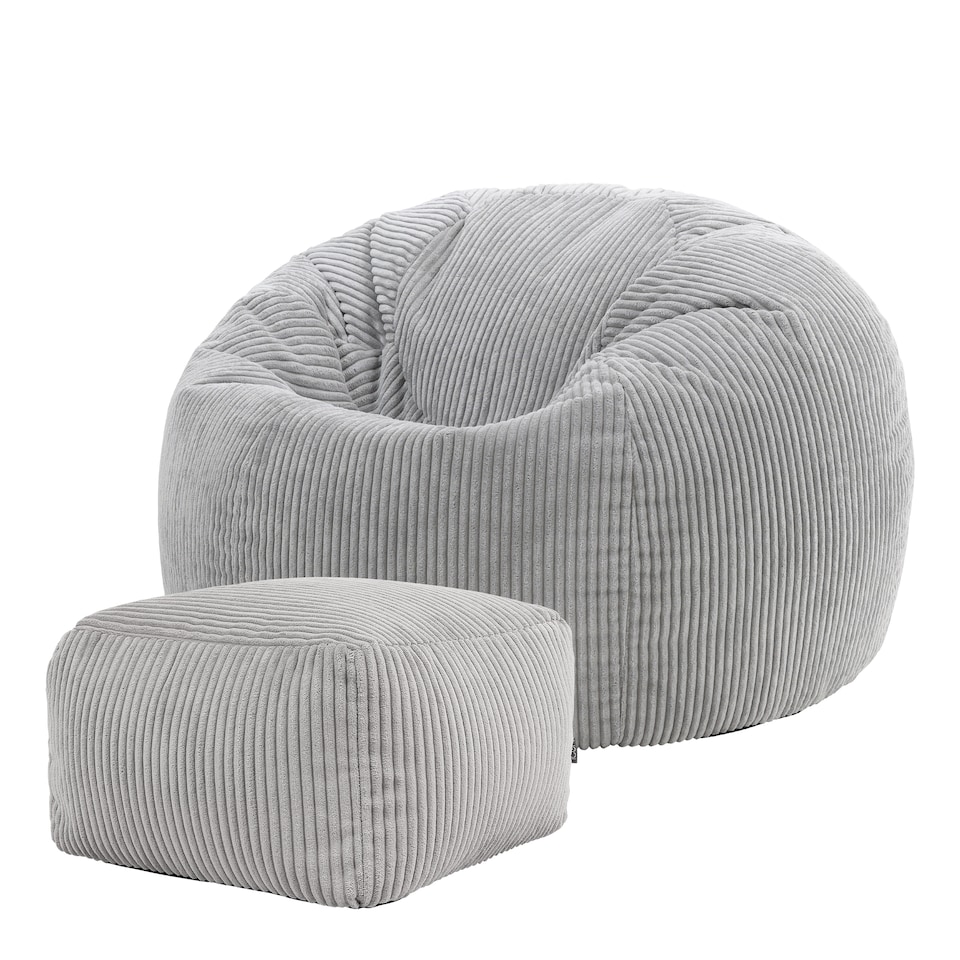 image 1 of Kingston Cord Adults Bean Bag Chair and Pouffe, Ready Filled Beanbag and Footstool Grey | Grey | Grey | 2