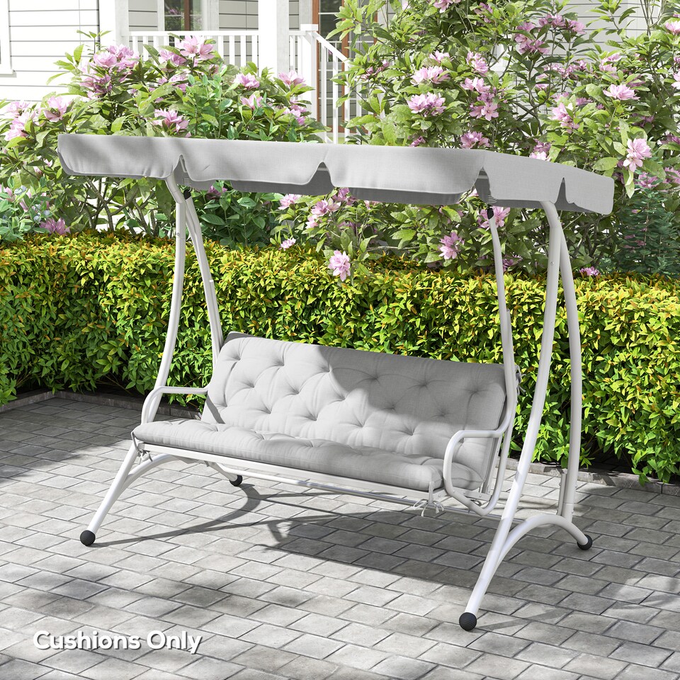 image 1 of Outsunny 3 Seater Garden Bench Cushion Outdoor Seat Pad w/ Ties Light Grey | Grey | Light Grey | 1