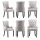image 7 of Set of 6 Velvet Dining Chairs with Armrest, Ergonomic Scoop Knockerback & Button Tufted Wood Legs Grey | Dark Grey