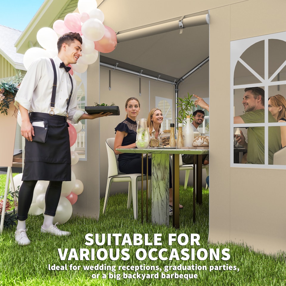 image 1 of Outsunny 3 x 3 m Party Tent, Outdoor Canopy Tent with Sidewalls, Beige | Cream | Beige | 295 x 300 x 278 cm