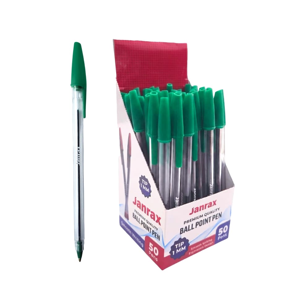 image 1 of Box of 50 Green Ballpoint Pens Smooth Glide by Janrax