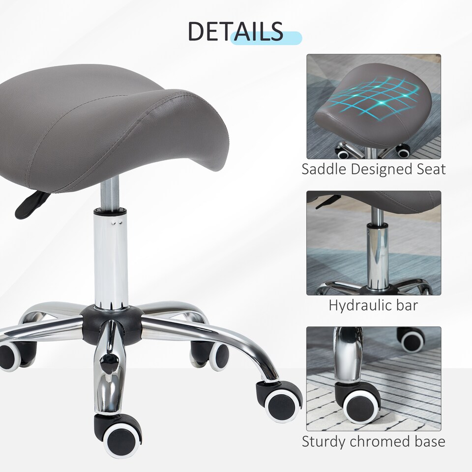 image 1 of HOMCOM PU Leather Saddle Stool w/ Moulded Padded Seat Adjustable Height Grey
