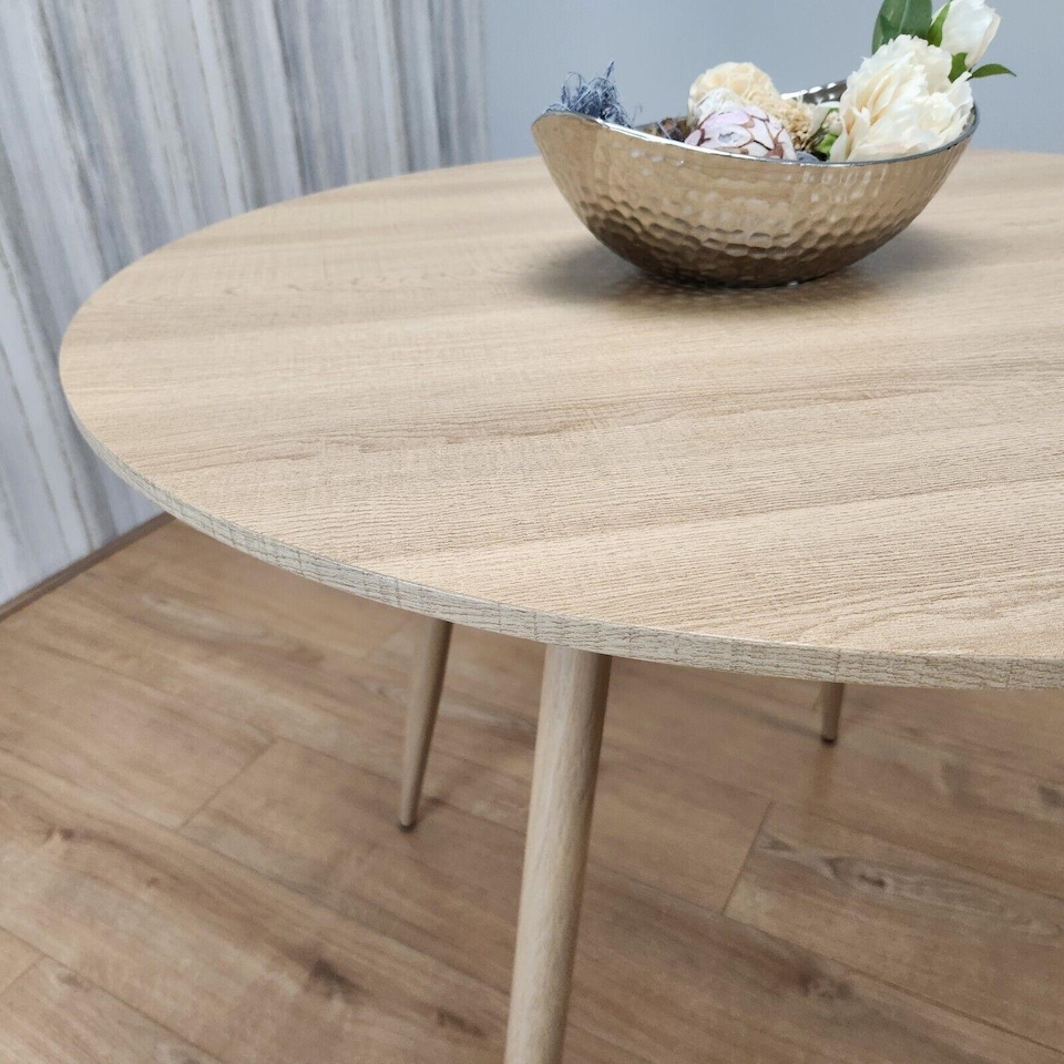 image 1 of Modern Round Dining Table Set With 4 Grey Plastic Chairs Dining Room Furniture