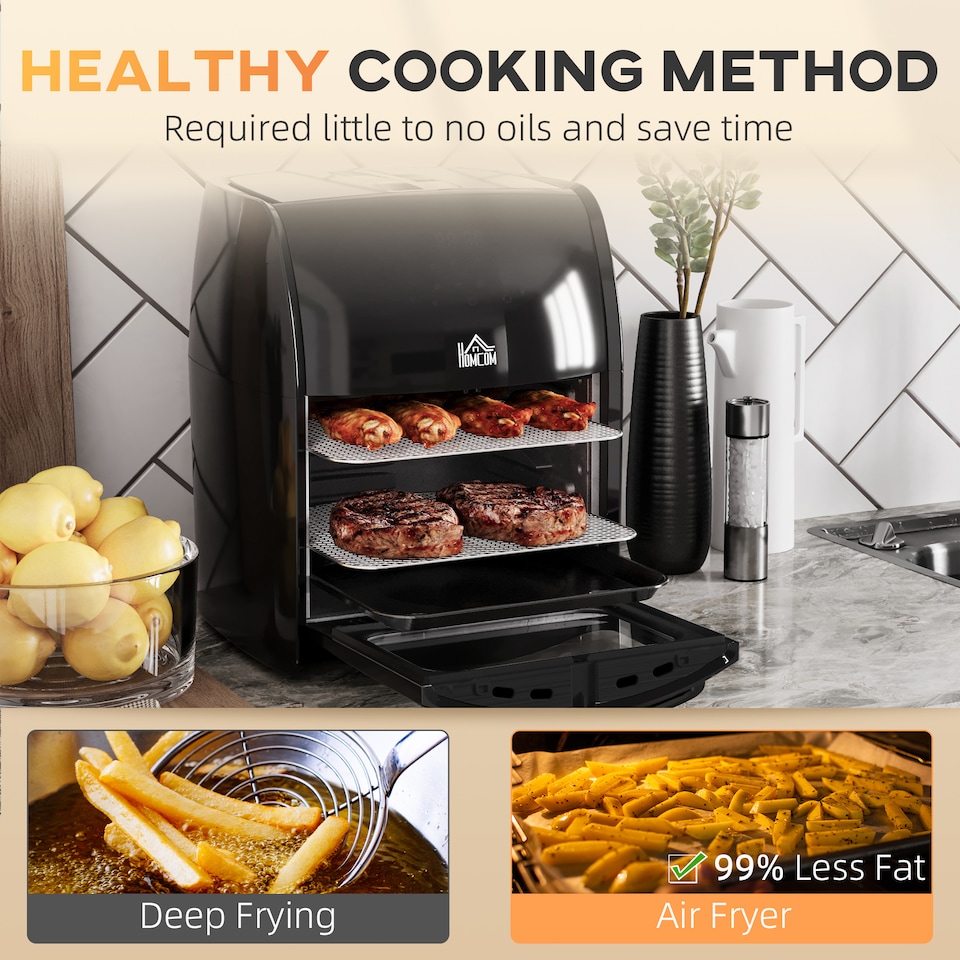 image 1 of HOMCOM 12L 8 in 1 Digital Air Fryer Oven with Roast, Bake, Dehydrate, 8 Preset Modes, Rapid Air Circulation, Timer, Inner Light, Memory Function, 1800W, Dish Wash Accessory, Black