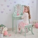 image 2 of Teamson Kids Heart-Shaped Play Vanity Table with LED Lights, Triple Mirror, Stool & Storage Drawers, Sage Green | Green