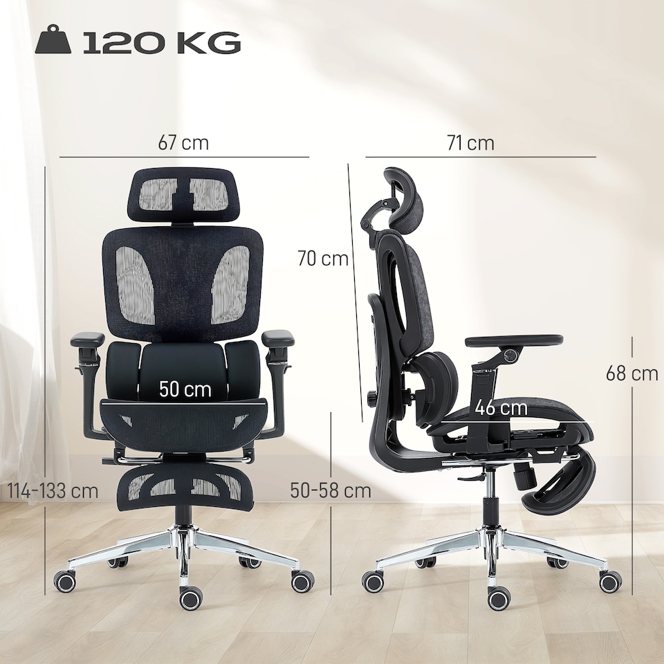 image 1 of HOMCOM Ergonomic Office Chair, High Back Mesh Desk Chair with Reclining Separated Backrest, Lumbar Support, 5D Flip-up Armrests, Adjustable Headrest, Tilt Function, Footrest for Home Office, Black