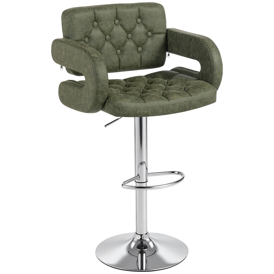 image 1 of HOMCOM Swivel Bar Stool with Extra Large Seat, PU Leather Upholstered Adjustable Barstool with Back, Arm and Footrest, Breakfast Bar Chair for Bistro, Kitchen, Green | Green | Green