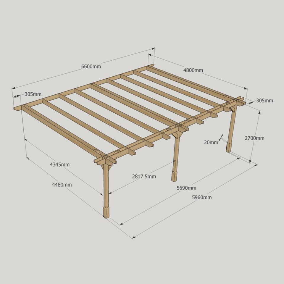image 1 of Wall Mounted Double Premium Pergola 3 Posts - Wood - L480 x W660 x H270 cm - Light Green