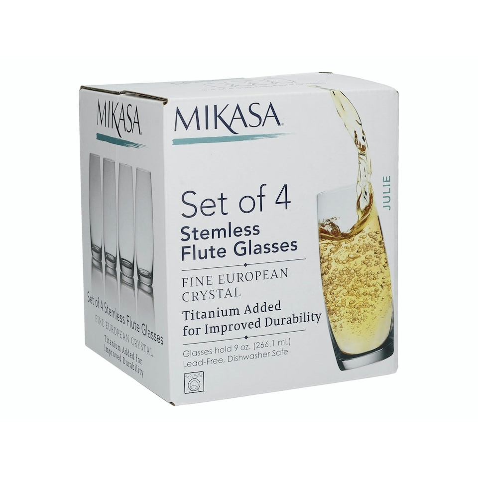 image 1 of Mikasa Champagne Flute Set Clear Stemless Crystal 266ml Set of 4