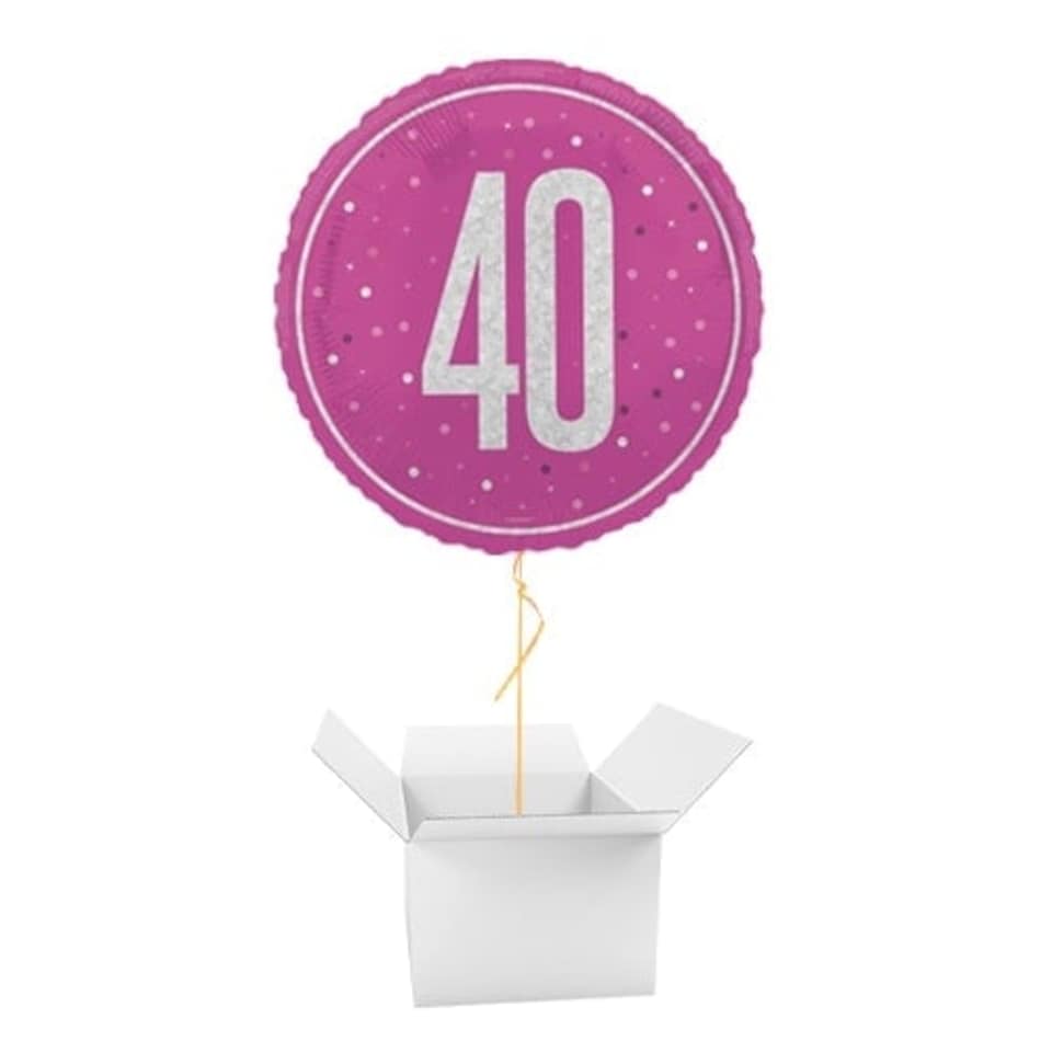 Hot Pink Glitz Age 40 Holographic Round Foil Helium Balloon - Inflated Balloon in a Box