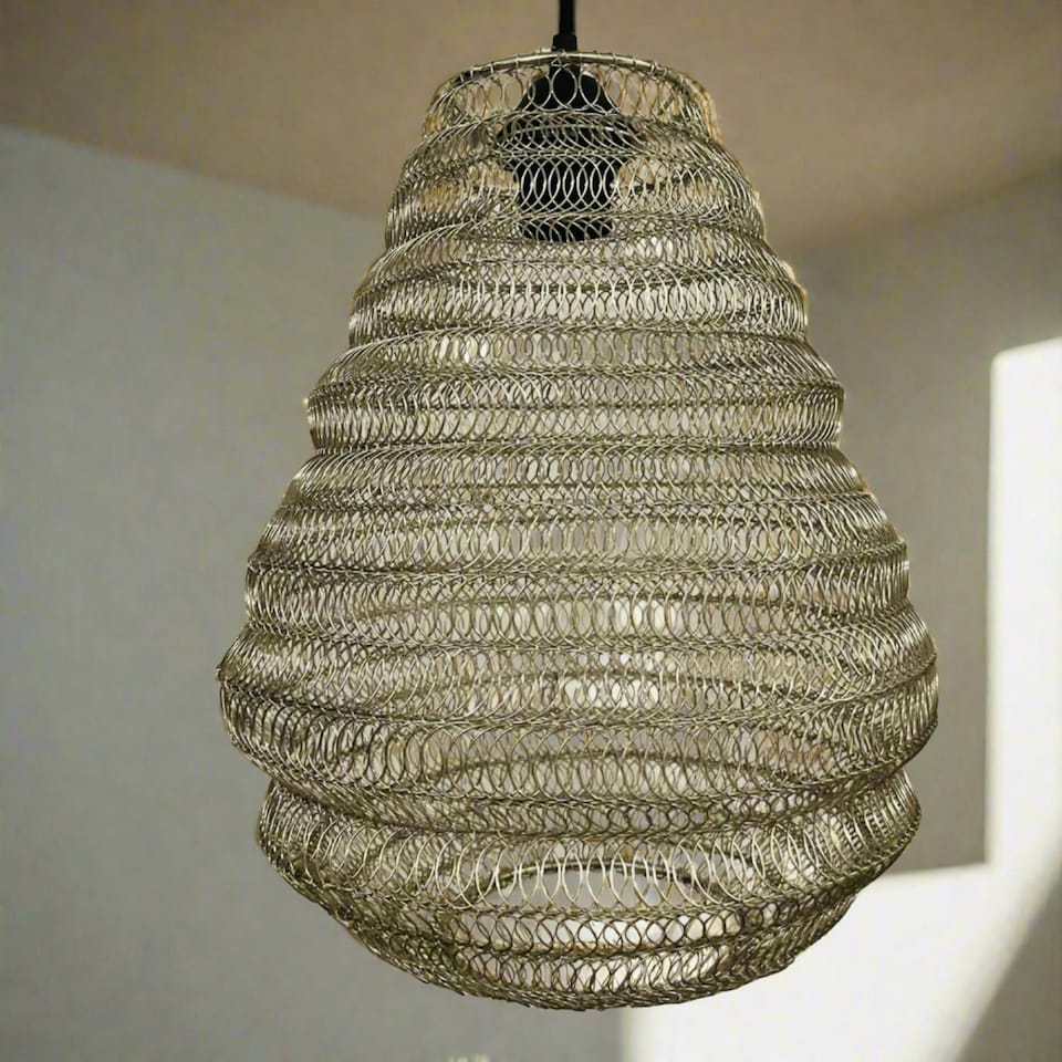 image 1 of CGC Casablanca Medium Silver Moroccan Mesh Metal Ceiling Pendant Light | Silver | Silver | Height: 34 cm Width: 30 cm Ceiling Rose Height: 150 cm