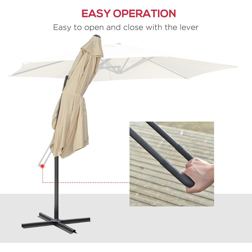 image 1 of Outsunny 3m Cantilever Parasol with Easy Lever, Patio Umbrella with Crank Handle, Cross Base and 6 Metal Ribs, Outdoor Sun Shades for Garden | Cream | Cream | 293 x 293 x 243H cm