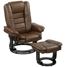 HOMCOM Swivel Manual Recliner and Footrest Set PU Leather Chair Brown Brown | Dark Brown