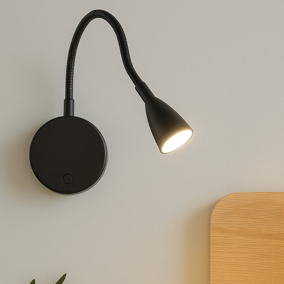 image 1 of CGC MATILDA Black Adjustable Flexible Neck LED Rechargeable Magnetic USB-C Bedside Wall Light