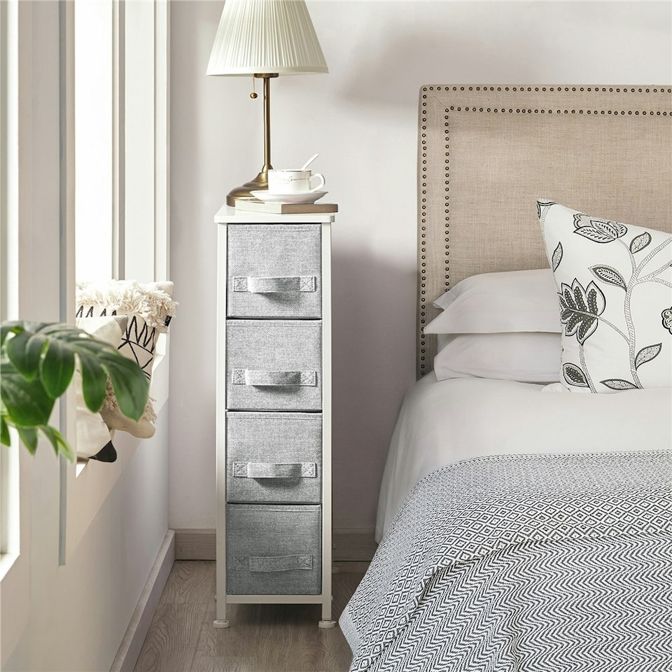 image 1 of Yaheetech Vertical Slim Storage Tower with 4 Fabric Drawers Grey | Light Grey