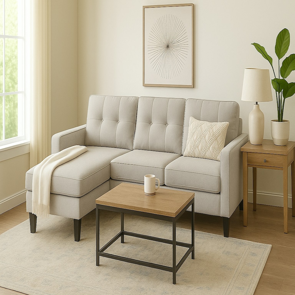 image 1 of Portofino 3 Seater Corner Sofa, Chaise Lounge Furniture with Reversible Ottoman Footstool or Chaise Cream | Sandy Grey