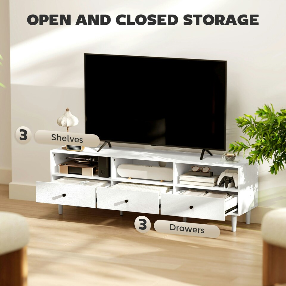 image 1 of HOMCOM TV Unit, TV Cabinet for up to 75", with Drawers, Shelves, White White
