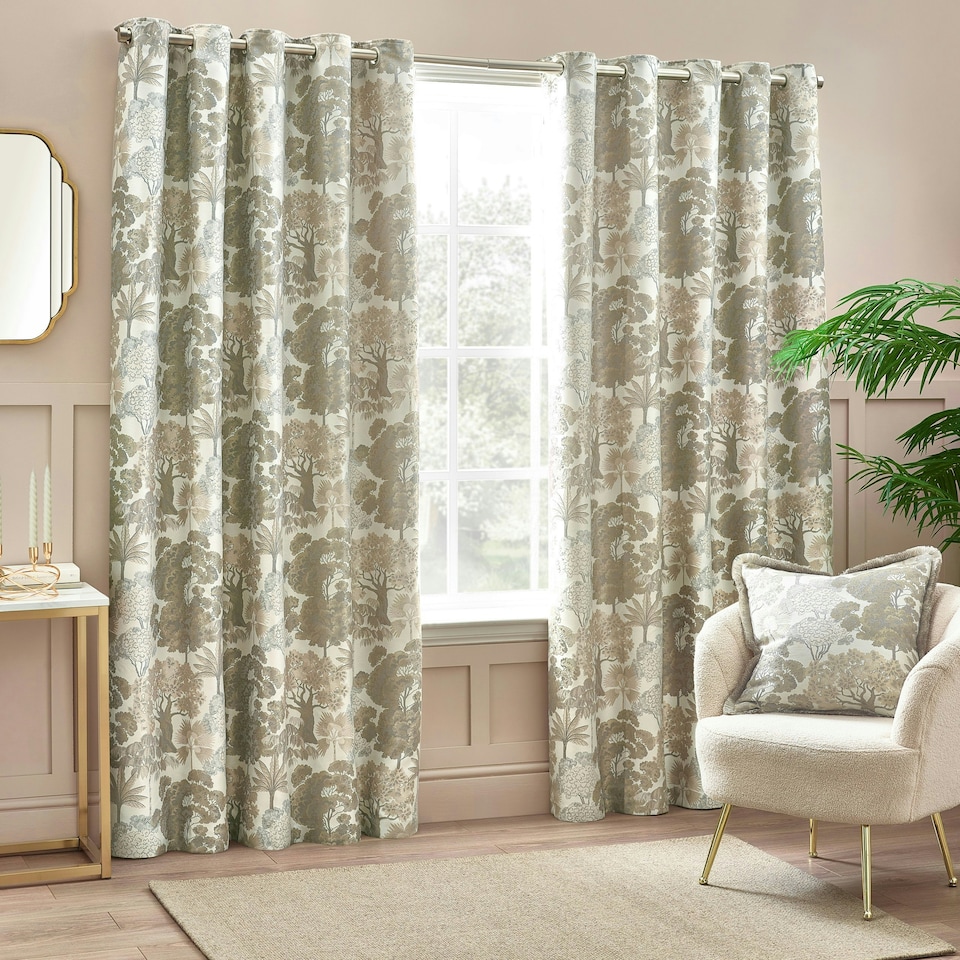 image 1 of Wylder Woodlands Floral Jacquard Natural Eyelet Curtains (W)168cm x (D)183cm | Multi