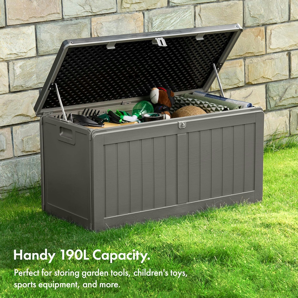 image 1 of VonHaus Garden Storage Box 190L Weatherproof with Lockable Lid Grey
