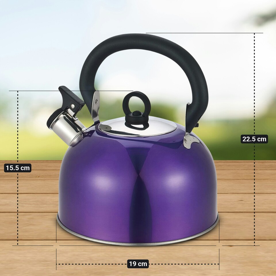 image 1 of Buckingham Stainless Steel Camping Whistling Kettle 2.5 Litre , Metallic Purple