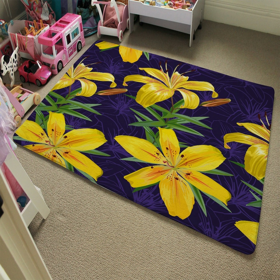 image 1 of Yellow lily flowers (Rug) Yellow | XL: 160x230cm
