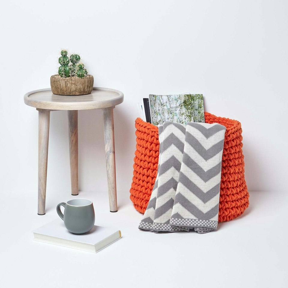 image 1 of Homescapes Burnt Orange Cotton Knitted Round Storage Basket - 42 x 37 cm Orange | L